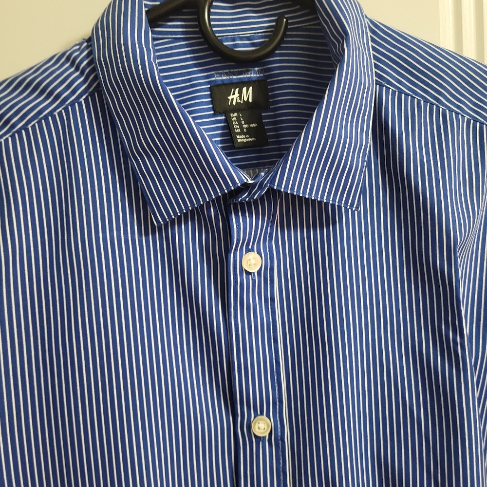 H&M Men's Navy Pinstripe Shirt